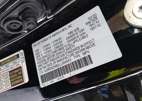 2020 Honda Cr-V Awd Ex-L from USA, damaged, VIN 5J6RW2H82LL044543